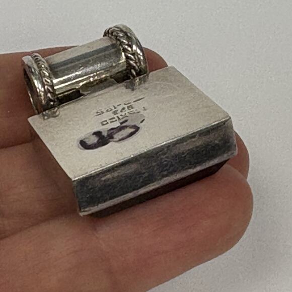 Vintage Mexico 925 Sterling Silver Square Black Onyx Pendant Heavy - Picture 5 of 10